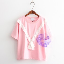 2017年日系潮流V字貼布裝飾T恤/衛衣