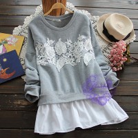 2015年日系優雅lace荷花設計T恤/衛衣